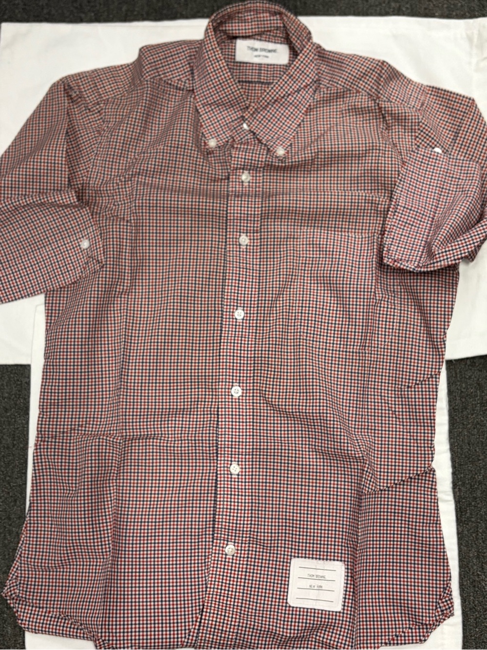 Thom Browne Red and Navy Micro-Check Button-Down Shirt